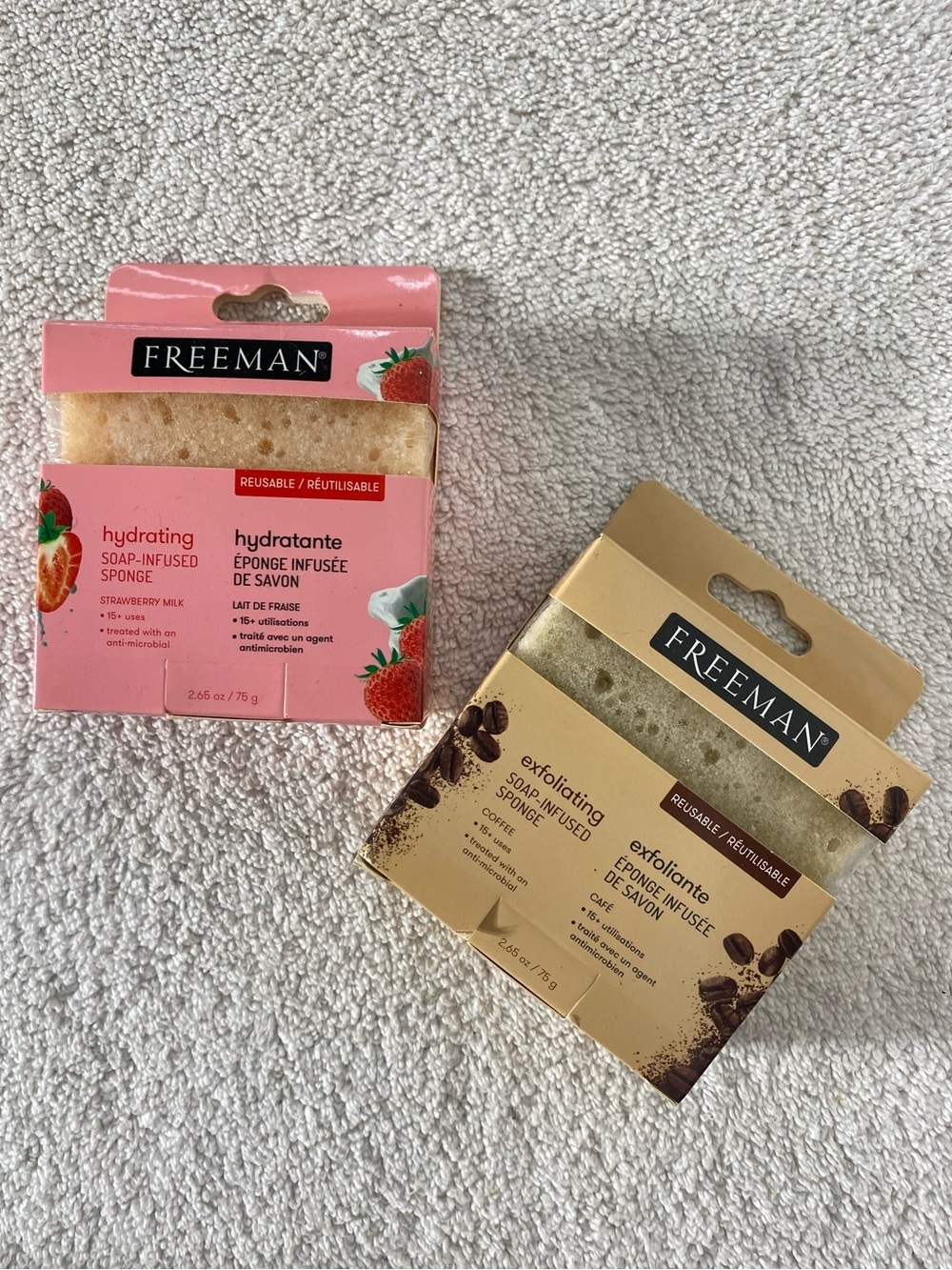 Freeman Soap Infused Sponges Coffee Exfoliating & Strawberry Milk 2Pcs